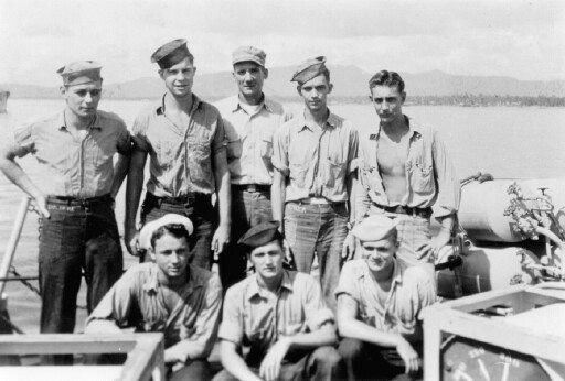 Sonar Gang.<br>BACK ROW (L→R) H. Saylor, H. Waters, P. Ingalls, T Mercer, B. Brode. FRONT ROW (L→R) I. Watson, J. Zlotolski, C. Presley.