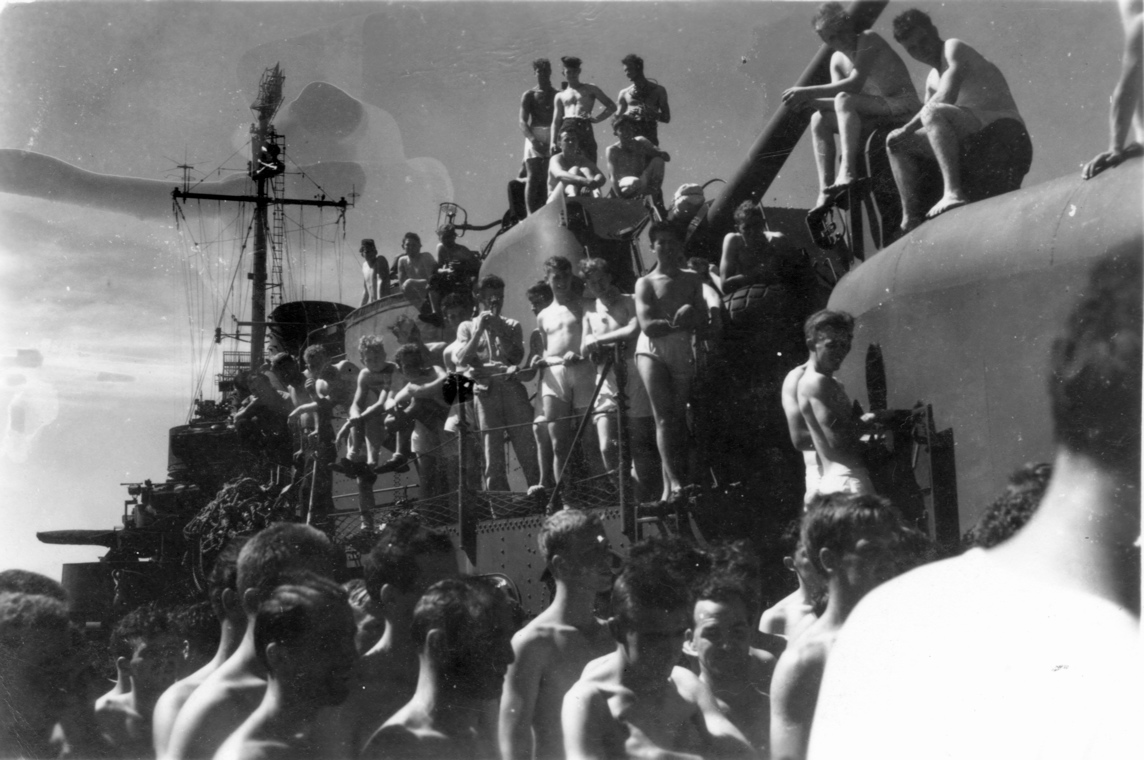 Polliwogs awaiting their turn; 25DEC1943.
