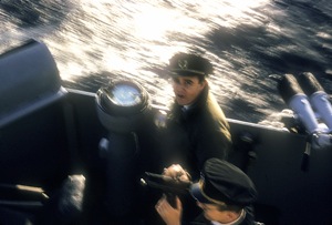 Duke and Lt. (j.g.) Carroll D. Melton on the bridge