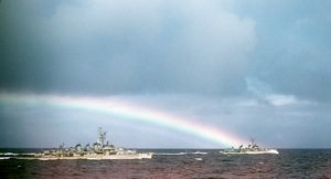 Rainbow over two screening DDs