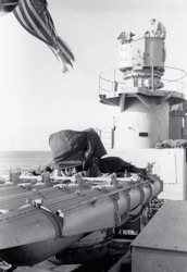 Gil Nelson at the MK 56 Gun Fire Control System during air action-starboard drill.