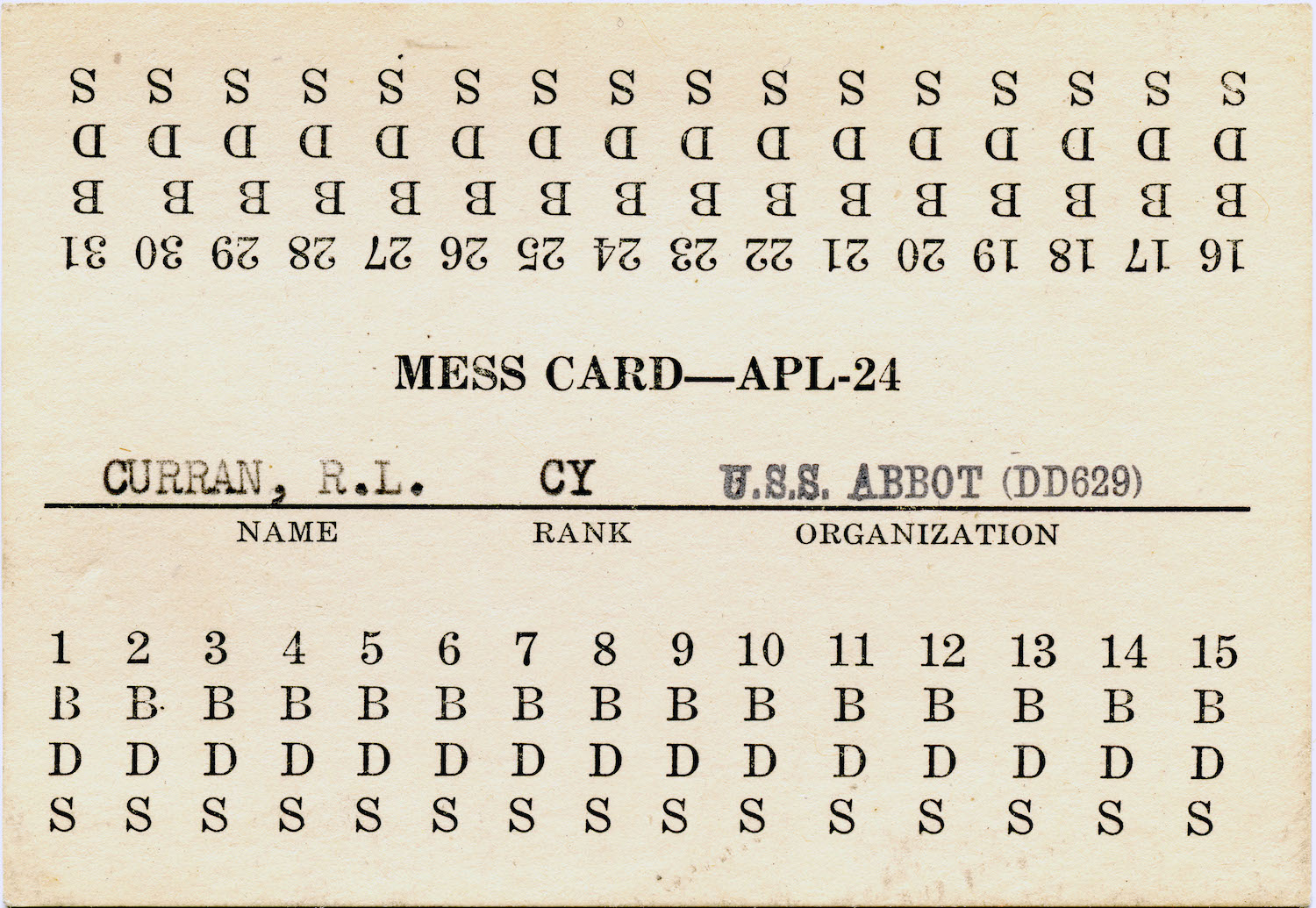 Mess Card