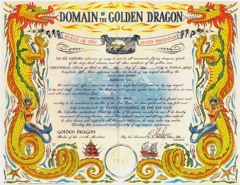 International dateline crossing certificate.